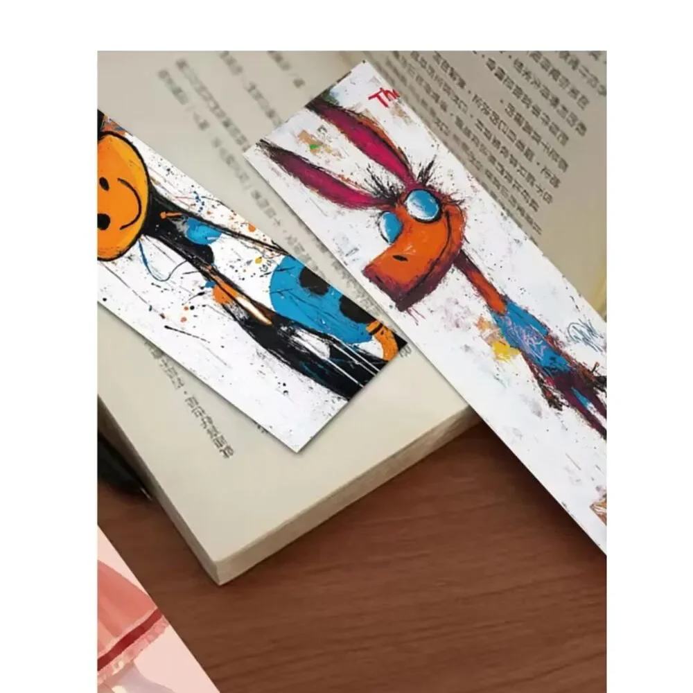 NWT 32pc Abstract Graffiti Animal Bookmark Set Quirky Cartoon Mixed Media Gift